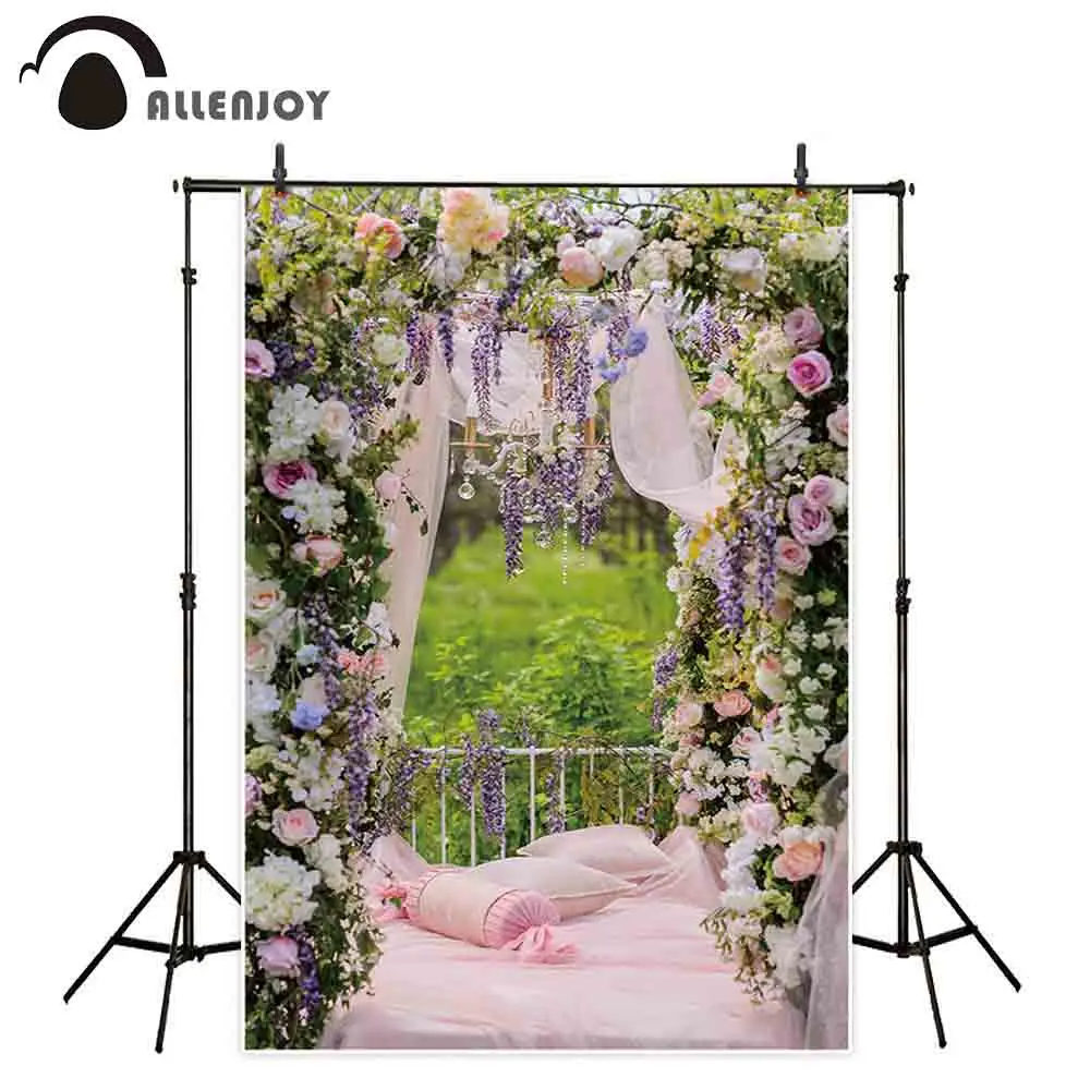 

Allenjoy photography backdrop flower garden bed spring wedding background photocall decor photobooth photo studio prop new