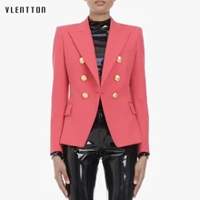 High Quality 2019 Designer Blazer Jacket Coat Women's Lion Buttons Double Breasted Slim Office Ladies Blazers Outerwear Mujer