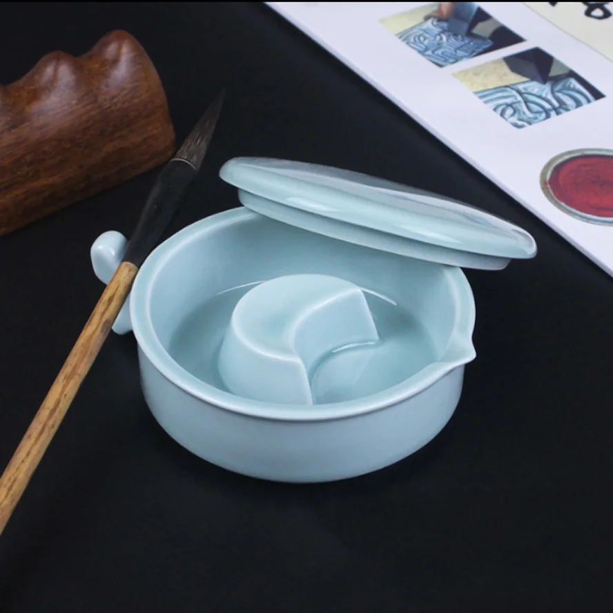 Ceramaic ink Fountain Chinese Celadon procelain ware Ink Box ink cartridge Painting Calligraphy Supply
