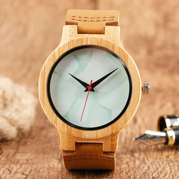 

100% Nature Wood Bamboo Handmade Men's Watches Creative Marble Pattern Wooden Watches Male Simple Sports Dress Watch Top Gift