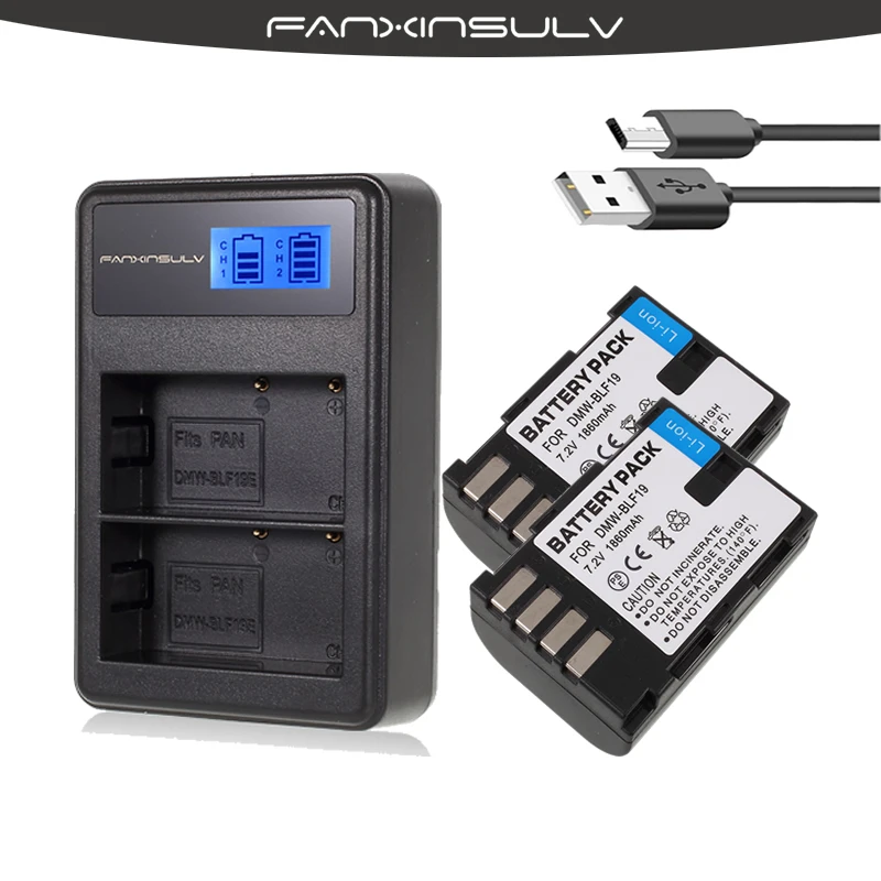 Günstig 2 stücke DMW BLF19 DMW BLF19 BLF19E DMW BLF19e DMW BLF19PP Batterie + LCD Dual USB Ladegerät für Panasonic Lumix GH3 GH4 GH5 g9