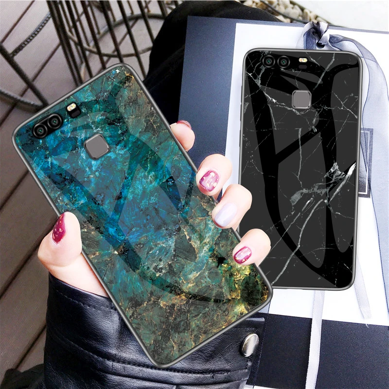 For Huawei P9 Plus Case Luxury Marble Hard Tempered Glass Protective Back Cover Case for huawei p9 p9plus full cover shell|Phone Case & Covers| - AliExpress