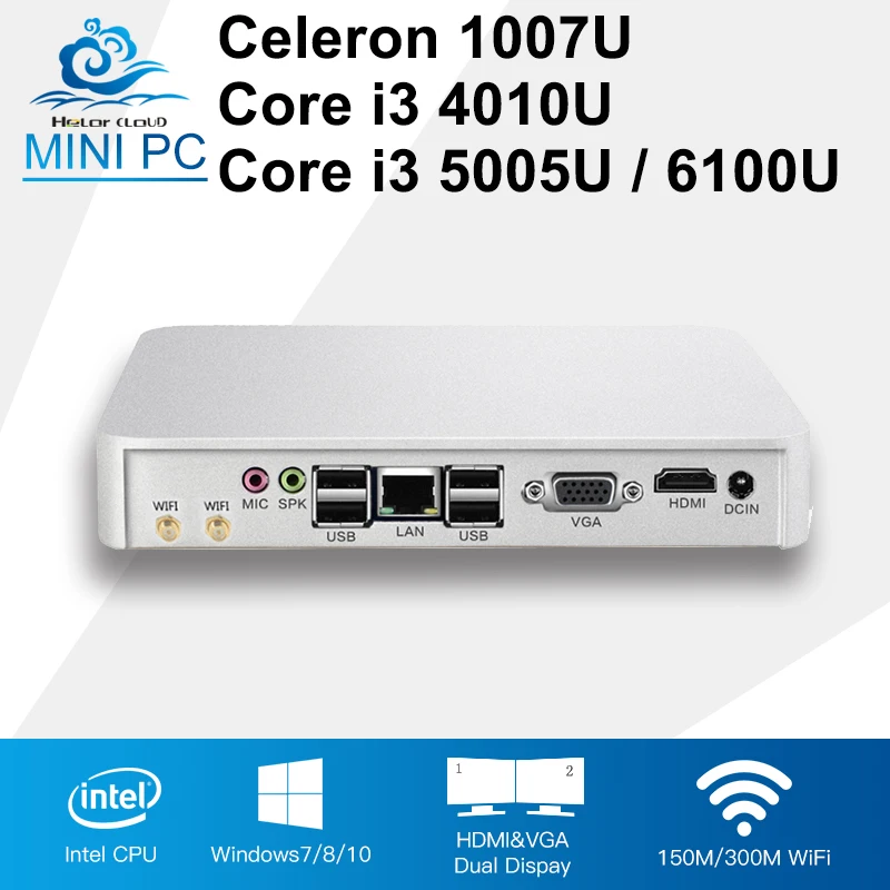 New Mini Computer Intel Core i3 4010U 5005U 6100U Windows 10 Mini PC Celeron 1007U Desktops 4GB RAM HDMI 802.11b/g/n Wifi