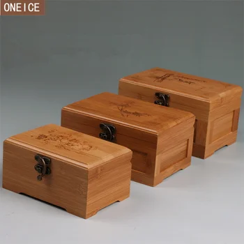 

Home storage box natural bamboo engraving with cover postcard jewelry storage box retro traditional craft jewelry box