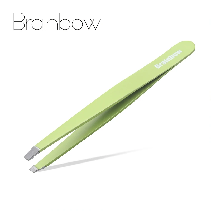 

Brainbow 1pc Eyebrow Tweezer Slant Flat Tips Closed Clamp Face Eye Hair Remover False Eyelash Extension Eyelid Sticker Applictor