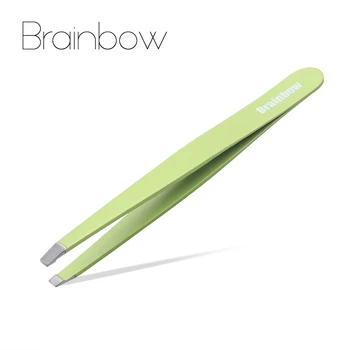 

Brainbow 1pc Eyebrow Tweezer Slant Flat Tips Closed Clamp Face Eye Hair Remover False Eyelash Extension Eyelid Sticker Applictor