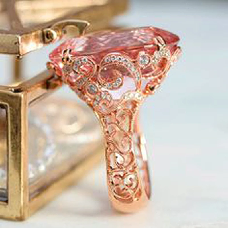 

Concise Pink Crystal Ancient Love Female Big Zircon Stone Ring Anillos Boho Vintage Femme Women Wedding Rings For Jewelry Z5M035