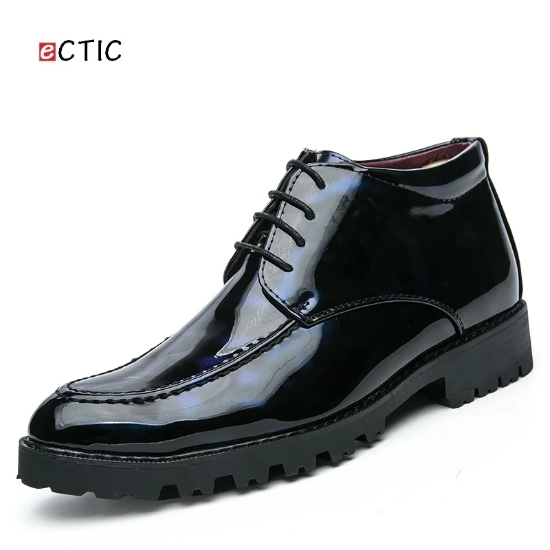 Ectic Высокое качество зимние мужские формальные ботинки Осенняя обувь Повседневные высокие теплые кожаные джентльмен черный синий Hombres дропшиппинг