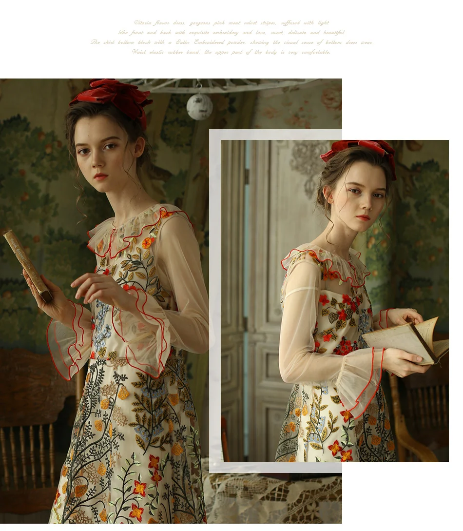 Весна Лето дизайн для женщин вышивка Тонкий расклешенные рукава Mori платья для девочек