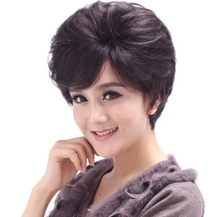 Women Real Hair Wigs Female Middle Aged Short Hair Mom Fluffy Hair