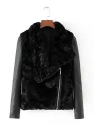 Женская куртка из искусственного меха и искусственной кожи в стиле пэчворк, новинка 2019, модные пальто, черная Толстая зимняя верхняя