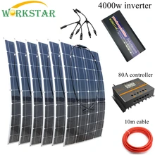 WORKSTAR 6*100 W гибкие солнечные панели 12 V солнечное зарядное устройство для RV/лодки автомобиля 600 w комплект солнечных батарей с 4000 w Чистый инвертор синуса