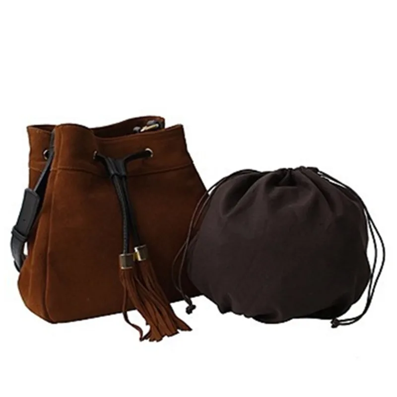 Винтажная стильная Замшевая сумка-мешок из воловьей кожи, женская сумка-мессенджер с кисточками, Сумка через плечо, рюкзак, застежка на веревке