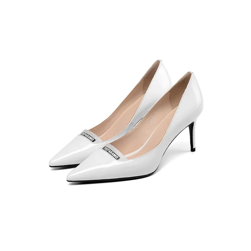 

2019 new shallow mouth single shoes female pointed stiletto heels pointed stiletto heels white 0418