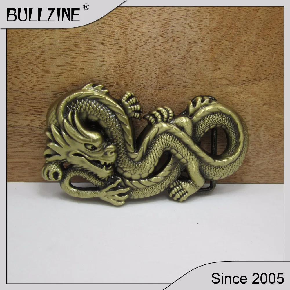 

The Bullzine Dragon belt buckle with antique brass finish plating FP-01867-1 with 4cm width loop