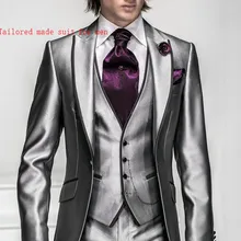 Best дизайнер серебристо-серый Жених костюмы отделкой Fit One Button Пик нагрудные Groomsmen смокинги для вечерние свадебные(куртка+ брюки+ жилет+ галстук