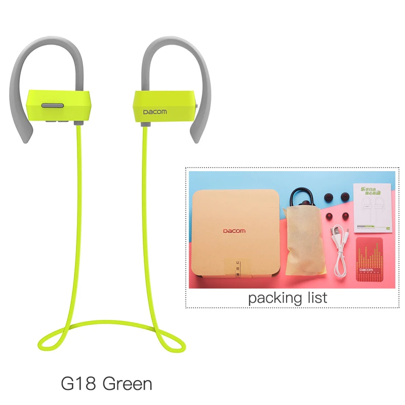 DACOM G18 Водонепроницаемый 4 Handsfree наушники Бег спортивные наушники стерео гарнитура Bluetooth беспроводные наушники для телефона blutooth - Цвет: G18-Light-green-jh