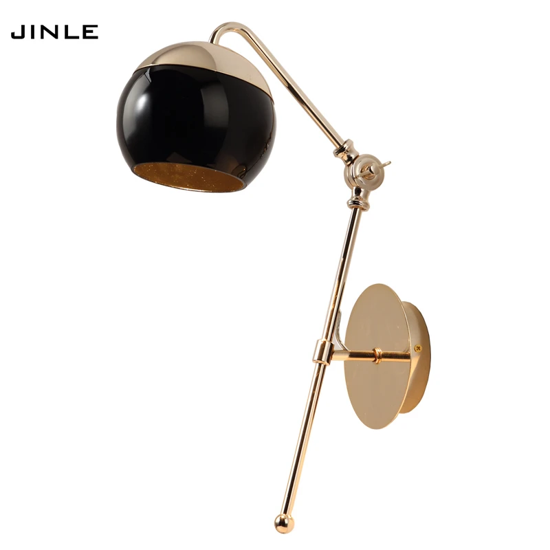 Post modern Golden personality wall lamp simplicity of the iron art light body freely adjust glass lampshade bedroom wall lamp body of art