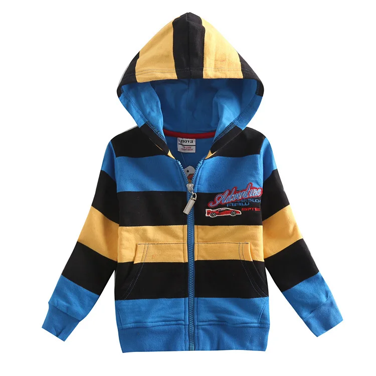 blue yellow black striped boys hoodies children wear sweatshirts jacket