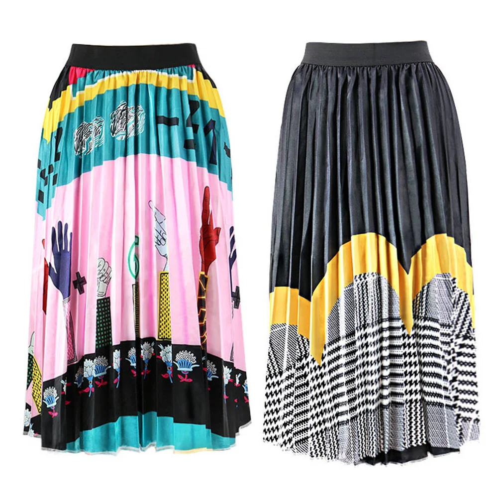 summer High Waist Pleated Skirt Women Spring Summer Midi Skirts Womens Elastic Waist A Line Long Skirts for Women jupe femme