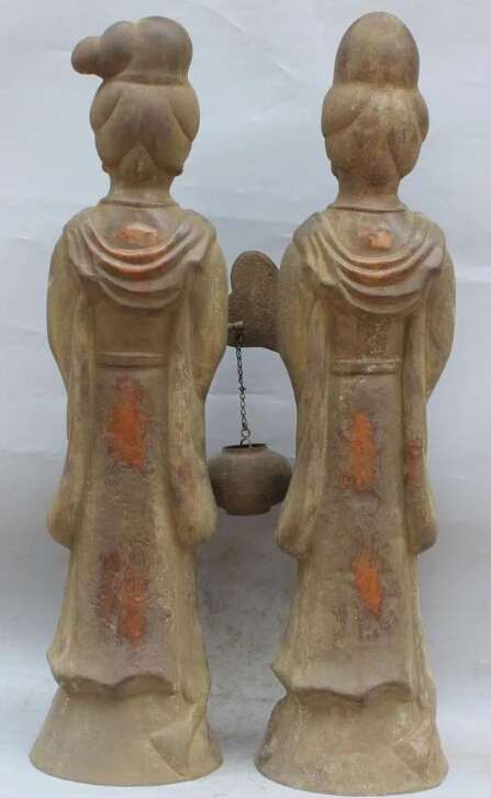 

S0165 31"Chinese Purple Bronze Dynasty Palace Great Beauties Belle Phoenix Pair Statue