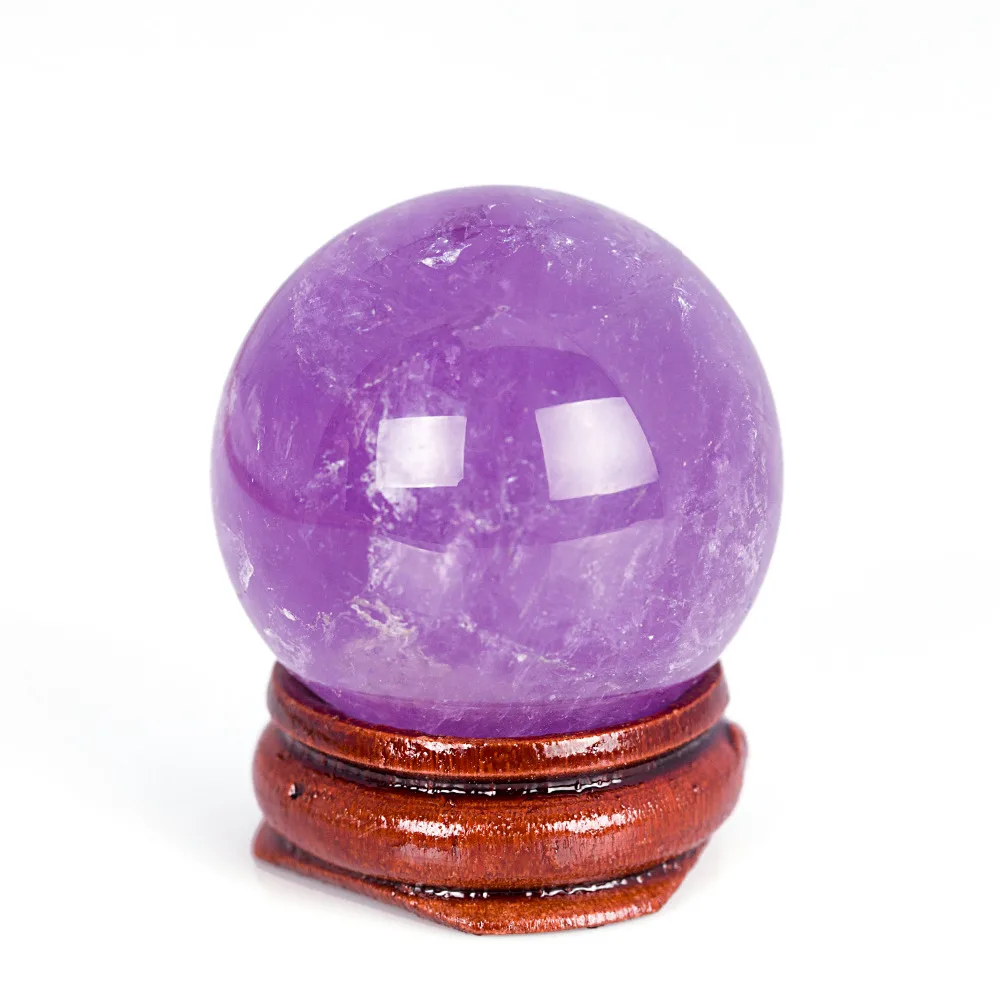 35 мм аметистовый шар, натуральный камень, резная Хрустальная чакра, исцеляющая Статуэтка рейки, ремесла с деревянной подставкой, шар, подарок, бесплатный мешочек