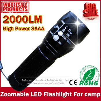 

Free shipping cheaper and practical 2000Lumens High Power Torch Zoomable LED Flashlight Torch light For camp Flashlight