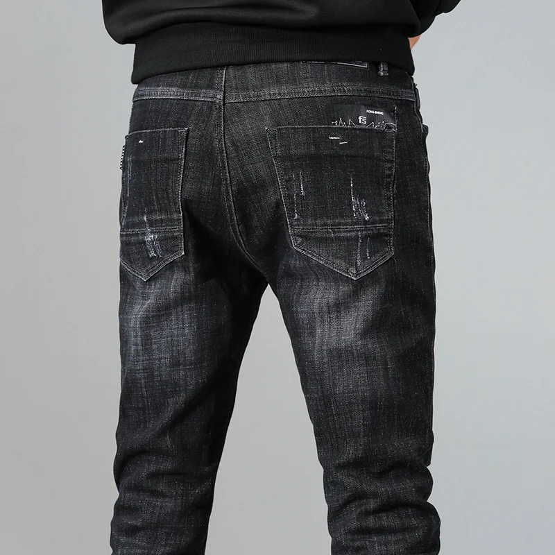 UMMEWALO/черные обтягивающие мужские джинсы Дизайнерские повседневные рваные джинсы из хлопка стрейч узкие джинсы мужские качественные