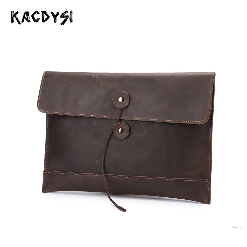

KACDYSI Original Handmade Vintage Men's Envelope Package Genuine Leather Retro Briefcase Luxury Handbag Tablet Document Case Bag