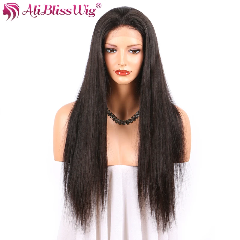 AliBlissWig Silk Straight Human Hair Lace Front Wigs Black Women 150% Density Natural Color Brazilian Remy Wigs With Baby Hair  (3)