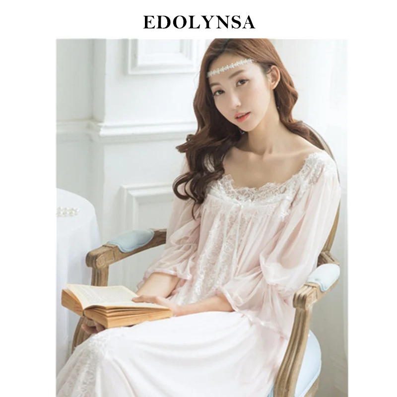

Nightgowns Sleepshirts 2019 Lady Dresses Princess Lace Sleepwear Elegant Nightgown Solid Home Dress Vintage Sleep & Lounge #H312