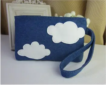 

new Portable Blue sky and white clouds Print Cartoon Canvas Bag women casual Coin Purse Cell Phone Holder Wrist Wallet