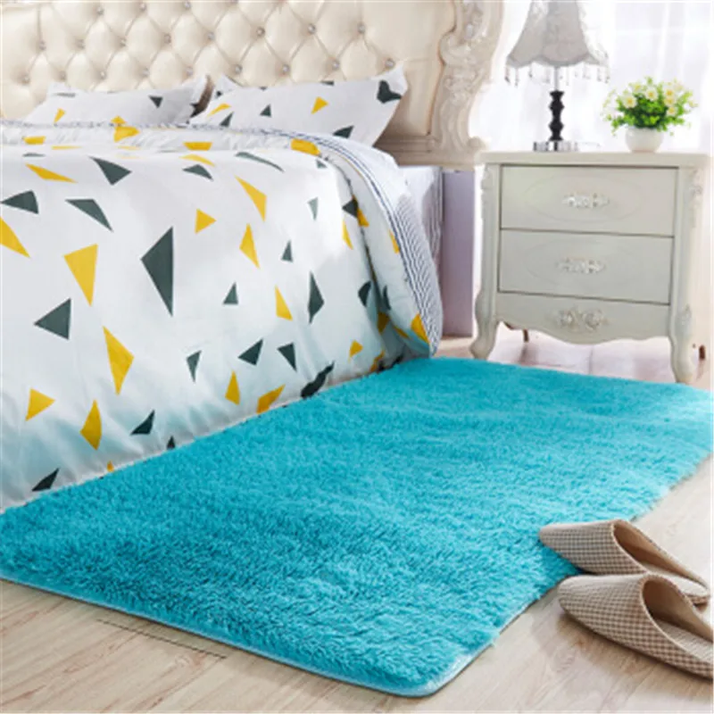 

Nordic style long hair carpet living room coffee table blanket bedroom bedside mat Thickened washed silk hair non-slip rug