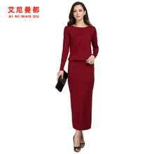 

Hot - selling autumn - winter women's long - style round neck lady cashmere dress warm and elegant lady cashmere sweater
