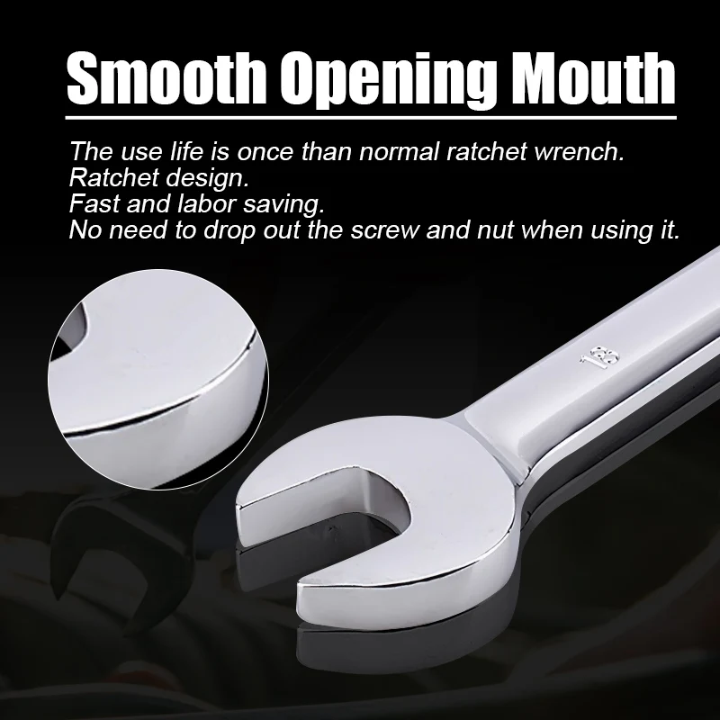 NEW 12pcs 6-19mm Steel Ratchet Wrench Set Multiuse Wrenches Dual Use Spanners Tools Kit Fixed/Movable Head Combination Tool