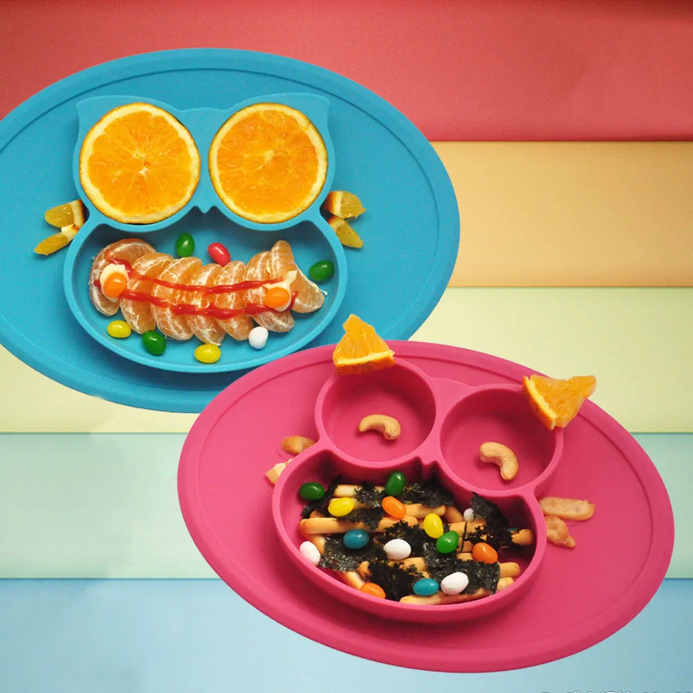 Силиконовая обеденная тарелка с изображением совы для малышей, разделенный поднос, коврик для посуды для малышей, посуда-17 AN88