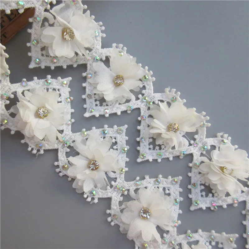 1 метр 55 мм белый розовый алмаз сердце цветок кружева край подрезная Лента ткань вышитые Аппликация, шитье, рукоделие свадебное платье одежда - Цвет: Белый