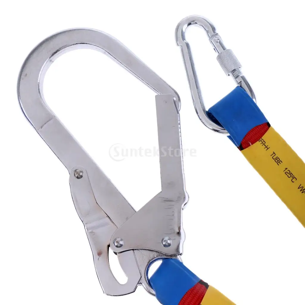 22KN Outdoor Climbing Harness Belt Safety Lanyard Fall Protection with Carabiner Snap Hook