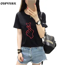 Изысканная женская футболка летняя новая модная повседневная, чем принт с сердцем, свободная футболка с коротким рукавом женская ODFVEBX