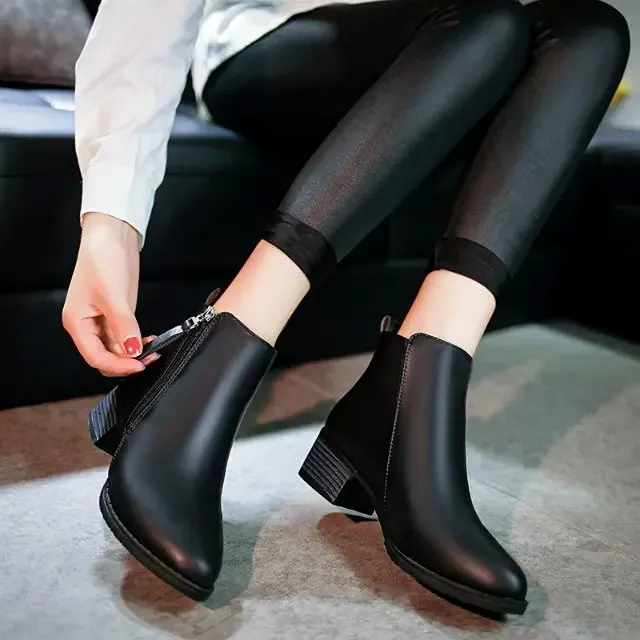 

2018 spring Autumn Women zipper Ankle Boots High Quality Solid European Ladies shoes Leather Fashion Boots Size 35-40