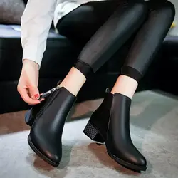 2018 весна осень Для женщин Ботильоны на молнии Европейская женская обувь на цельной подошве высокого качества Модные кожаные ботинки
