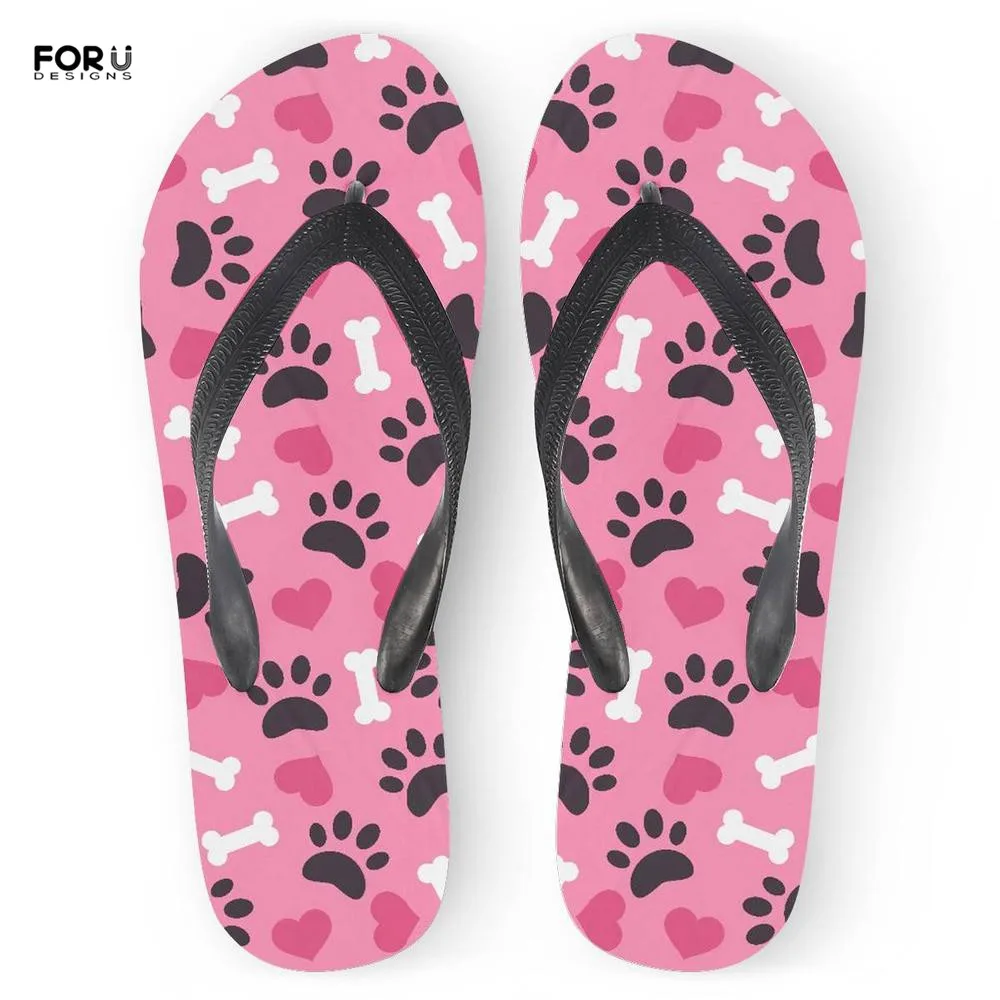 

FORUDESIGNS Funny Paw Pink Women's Flip Flops Flats Summer Fashion Ladies Home Room Slippers Shoes Woman Beach Sandals Rubber