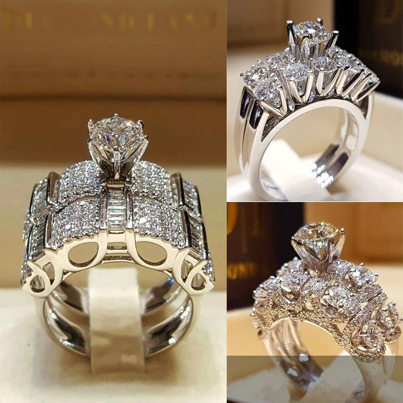 

Double Rings Set Shiny Cubiz Zircon Stone Ring For Women Romantic Lovers Engagement Anniversary Wedding Jewelry Z3Q954