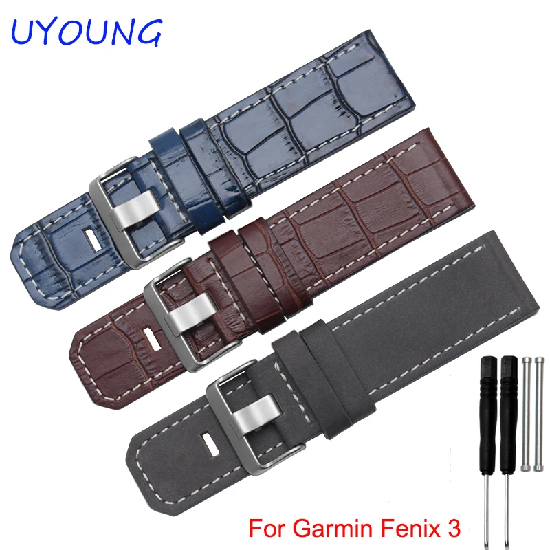 

For Garmin Fenix 3 wristband quality genuine leather watch band Retro bracelet for men with tools