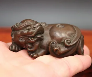 

8 CM Chinese red Copper Foo Dog lion Kylin Dragon Pixiu Fengshui Animal Statue