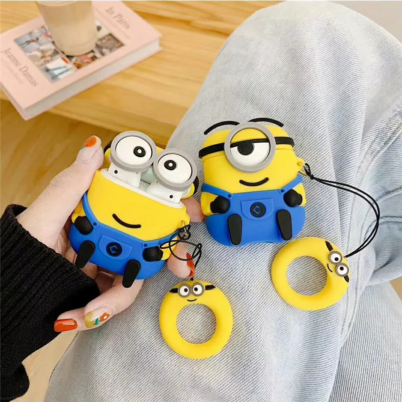 

Cute Little yellow man Earphones Case For Airpods 2 1 Air Pods Bluetooth Wireless Earphone Protective Skin Cover Tea cup Coque