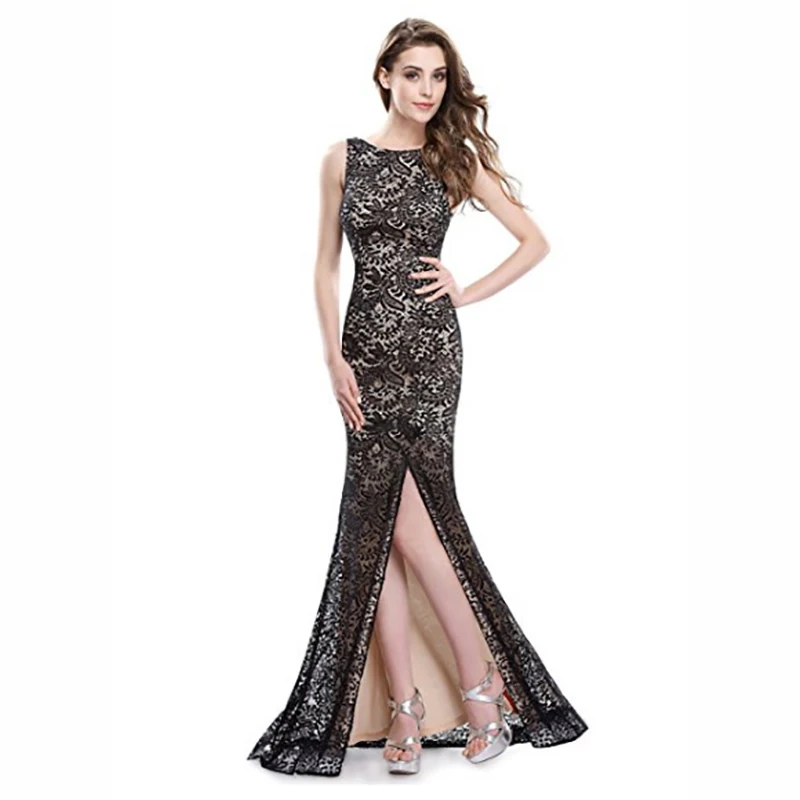 

Ameision Mermaid Evening Dress 2019 Long Sexy Sleeveless Split Formal Celebrity Lace Evening Gown Dresses robe longue