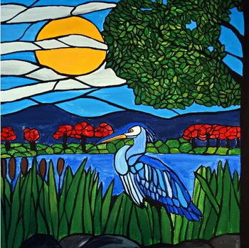 

Modern handmade painting bird by the lake on oil canvas for living room decor and wallpaper