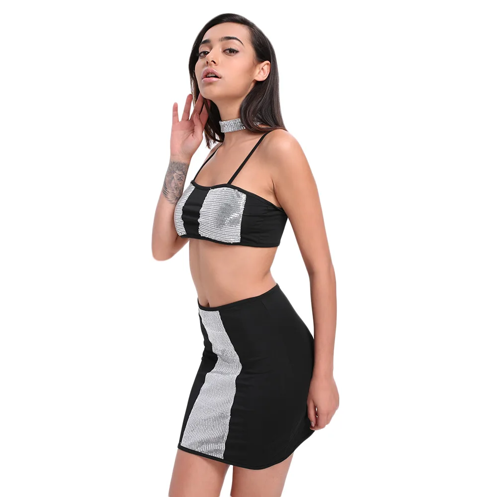 Женский топ на бретельках VESTLINDA с открытой спиной и блестками|Спортивные костюмы|