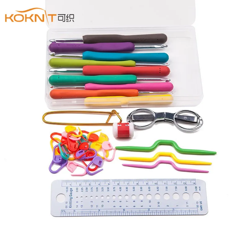 

KOKNIT Ergonomic Crochet Hook Set Circular Rubber Handle Smooth Weave Craft Knitting Needles Set with Case